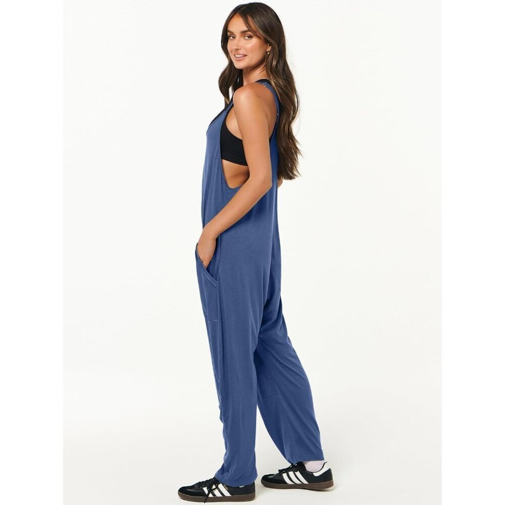 Women Blue Casual Summer Overalls Sleeveless Spaghetti Strap Romper Jumper - Picture 4 of 6